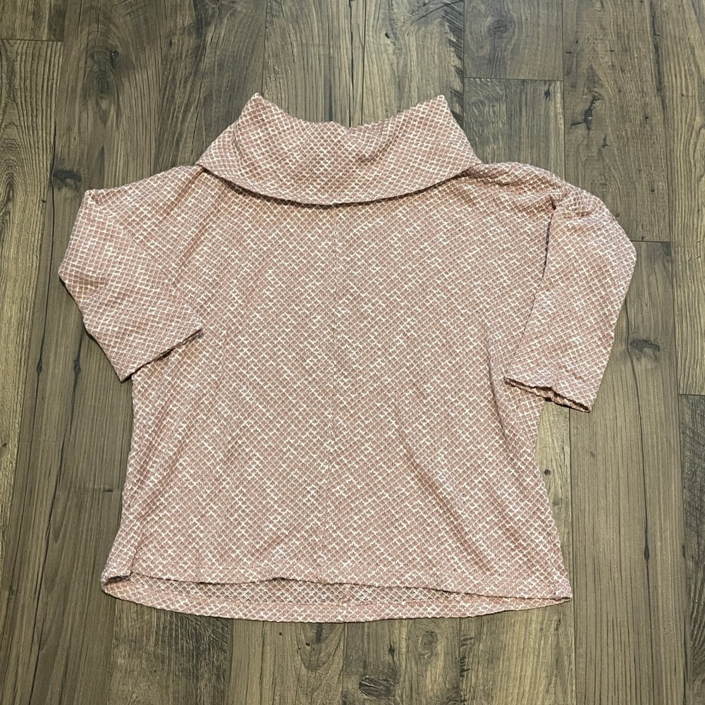 LOFT Ann Taylor Mauve‎ Pink White Lattice Cowl Neck Knit Sweater Womens Medium